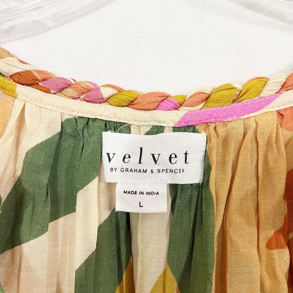 Velvet by Graham & Spencer Dion Printed Boho Top Balloon Sleeve V-Neck Size Larg - Picture 4 of 7